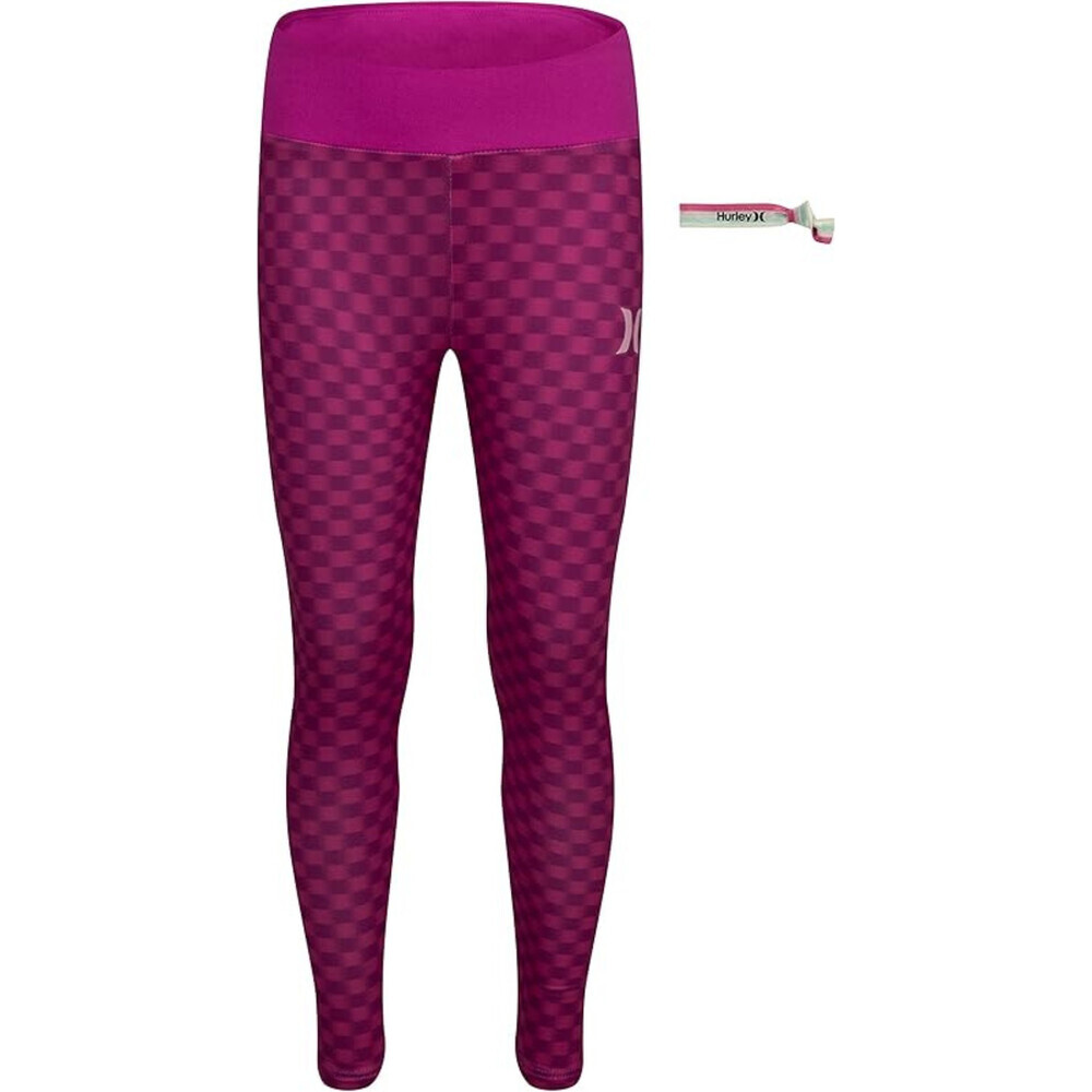 Hurley Leggings Big Girls Large Pink Check Stretch High-Waisted Active RED553